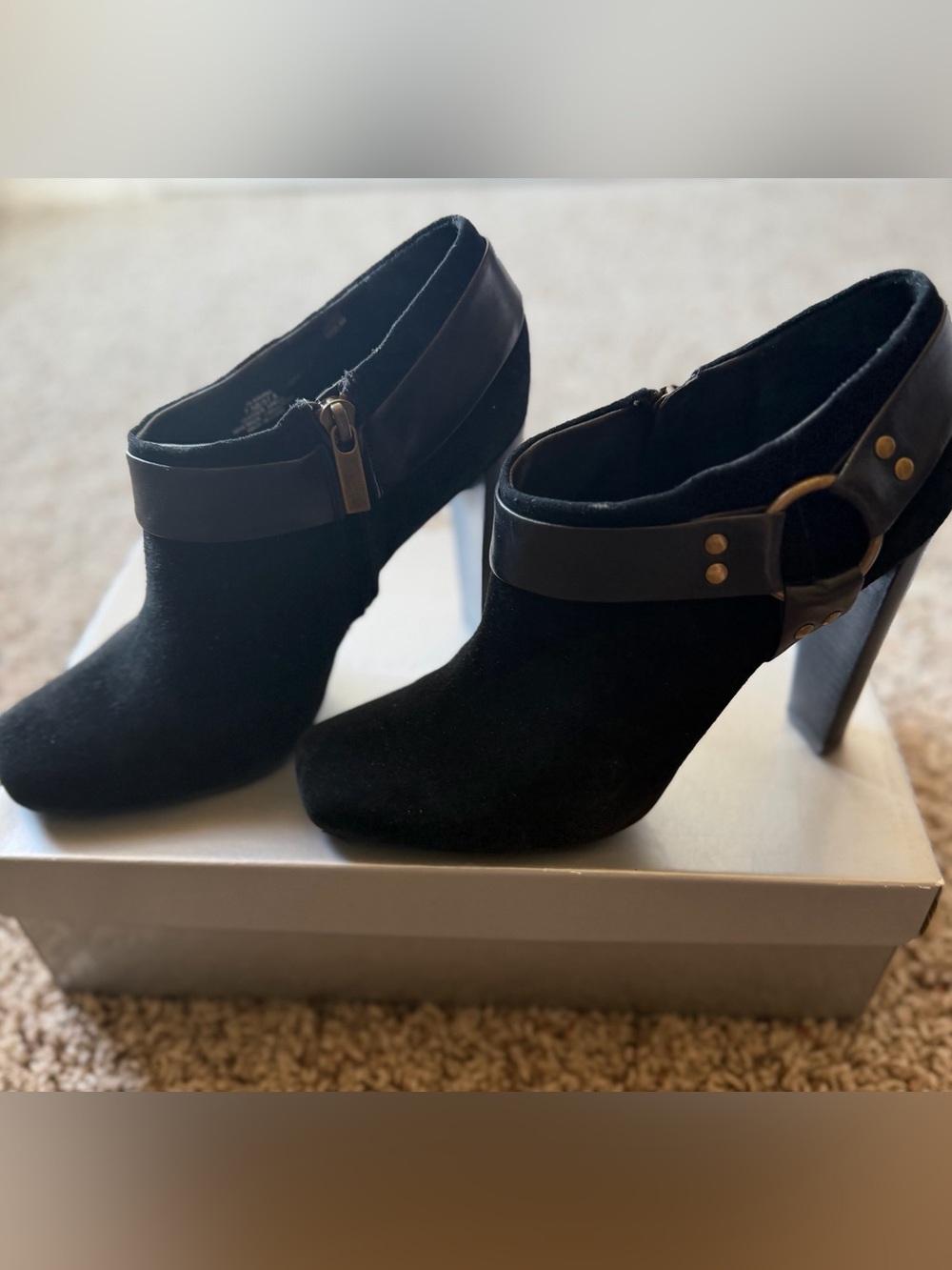 Jessica Simpson Black Suede Ankle Booties with leather Strap and Buckle